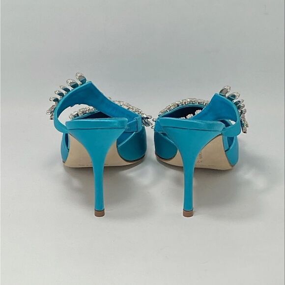 Manolo Blahnik Lurum 90 Embellished Satin Mules size 37 - Picture 9 of 13